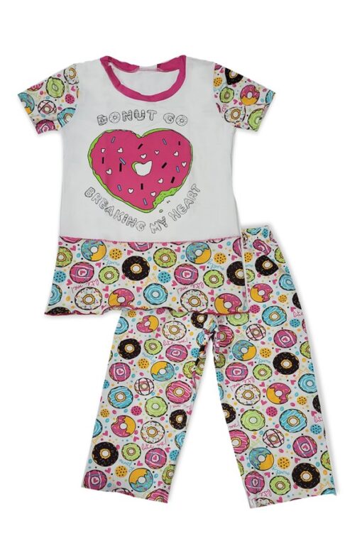 Kız Çocuk Donut Desenli Renkli Pijama Takımı