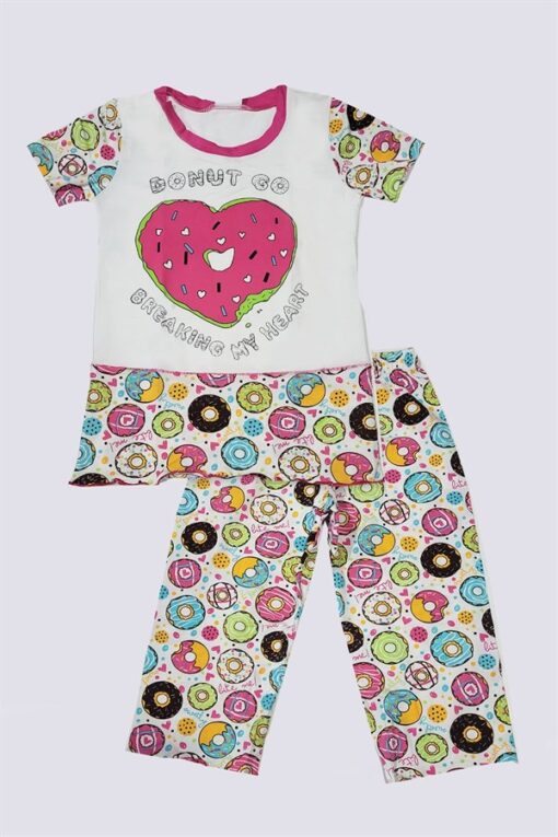 Kız Çocuk Donut Desenli Renkli Pijama Takımı - Görsel 5