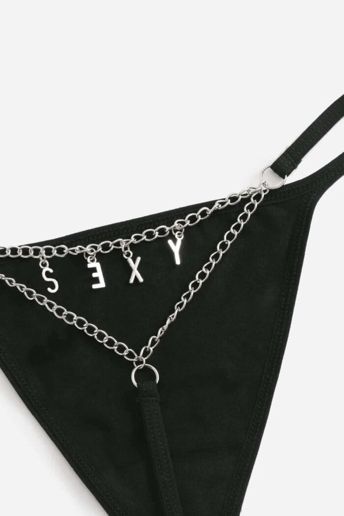 Arkası Sexy Yazılı Zincirli Fantezi Tanga Külot 81092 - Görsel 3