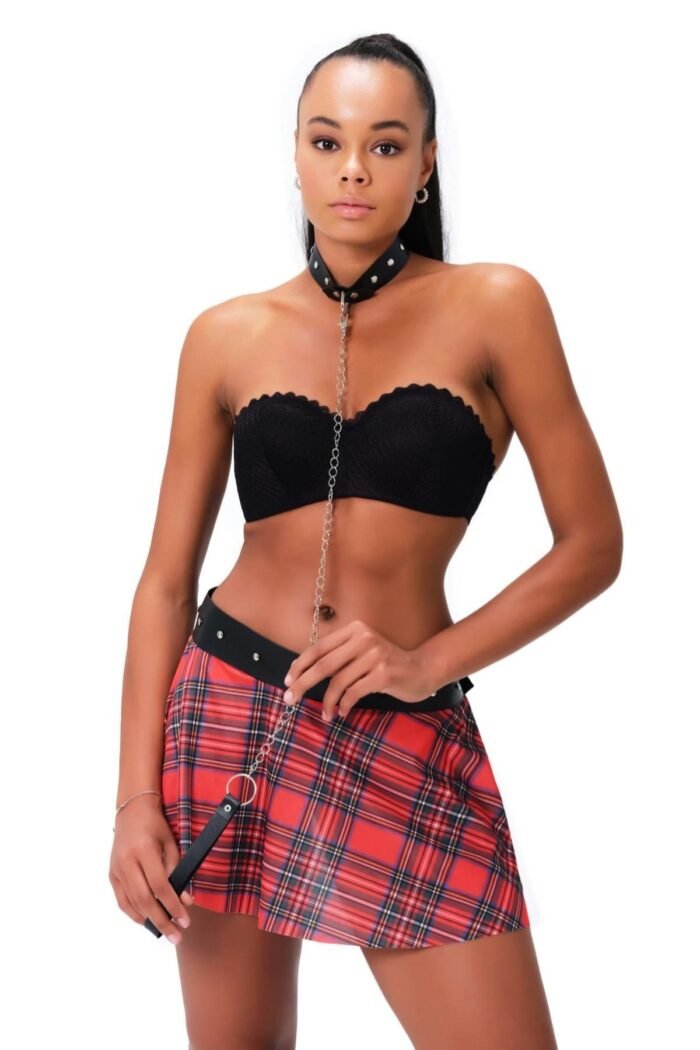 Kareli Harness Deri Etekleri Dantel Süslemeli Fantezi Gecelik 51158 - Görsel 1
