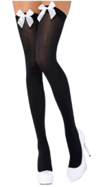 Beyaz Fiyonklu Siyah Jartiyer Çorabı TM1196 - Görsel 2