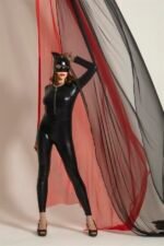 FANTEZİ DERİ KEDİ KIZ KOSTÜMÜ SİYAH (MGP6330) - Görsel 2