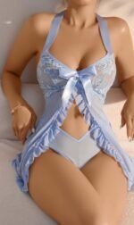 Kadın Bbmavisi Fantezi Gecelik Tül Göğüs BFiyonk detaylı Dekolteli Önden Fırfırlı 2116