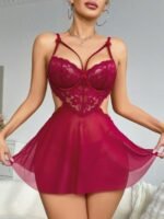 Kadın Kırmızı Fantezi Gecelik Tül Göğüs Dantel Dekolteli Fiyok detaylı 2162 - Görsel 2