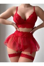 Kadın Kırmızı Kısa Tül Fantezi Kostüm 2199 - Görsel 3