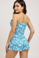 Papatya Baskılı Mavi Askılı Şortlu Pijama Takımı - Görsel 3