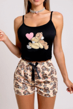 Renkli Ayıcık Desenli Askılı Şortlu Kadın Pijama Takımı - Görsel 2