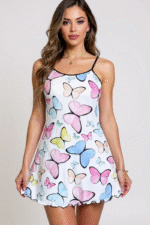 Renkli Kelebek Desenli Askılı Kadın Gecelik - Görsel 3