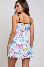 Renkli Kelebek Desenli Askılı Kadın Gecelik - Görsel 4