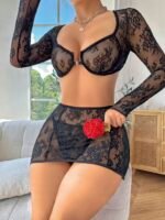 Siyah Dantel Etekli Transparan Fantezi Kostüm 2019