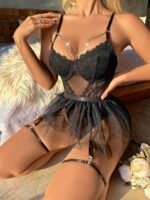 Siyah Tül Etekli Jartiyer Fantezi Takım 2032