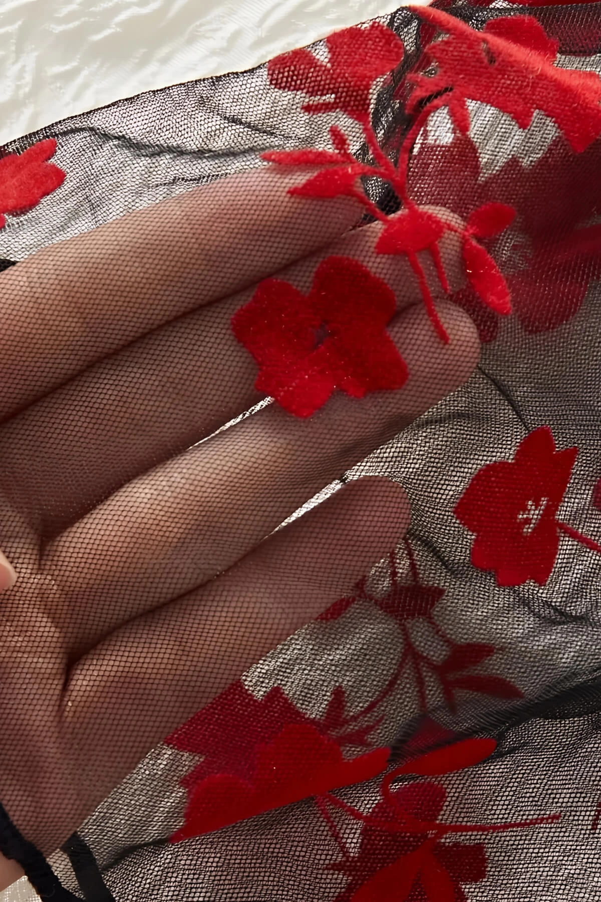 Çiçek Desenli Siyah Transparan Şortlu Gecelik TM1377 - Görsel 3