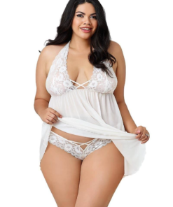 Dantelli Beyaz Büyük Beden Gecelik TM1273