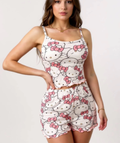 Hello Kitty Baskılı Askılı Şortlu Pijama Takımı