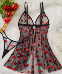 Kalp Desenli Siyah Transparan Gecelik TM1378