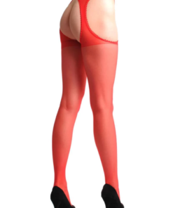 Kırmızı Kenarları Dantelli Özel Bölgesi Açık Külotlu Çorap