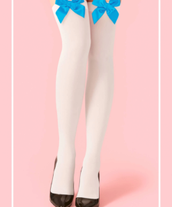 Mavi Fiyonklu Beyaz Jartiyer Çorabı TM1381