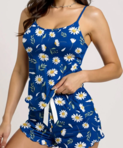 Alternative view of Papatya Desenli Mavi Askılı Şortlu Pijama Takımı