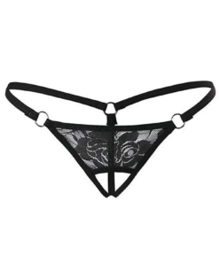 Siyah Dantelli Özel Bölgesi Açık G-String TM1167